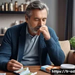 Home 21 니코틴 의존증 치료 - A detailed, realistic illustration of a middle-aged French man sitting in a cozy living room, surrou...