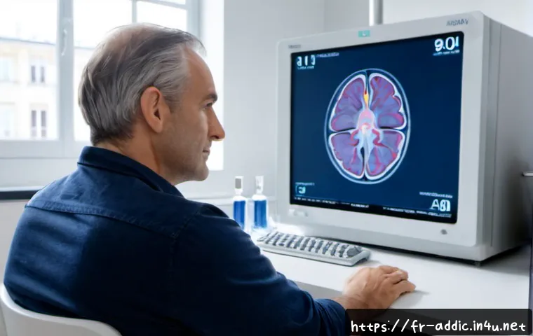 Home 17 알콜중독의 뇌 과학 - Photorealistic neuroscience concept scene in a modern French medical research laboratory, a middle-a...